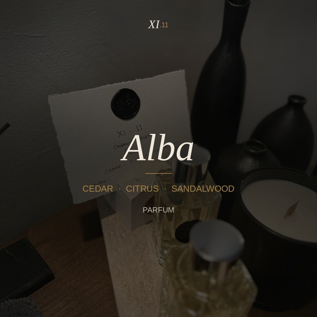 XI.11 Alba Parfum — square amber glass bottle with silver cap, 100ml