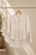 100% Linen Shirt with Patterned Hem