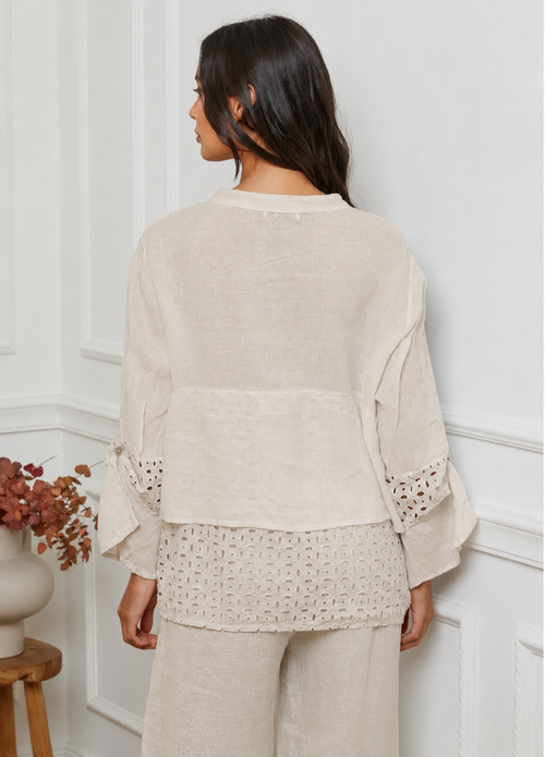 100% Linen Shirt with Patterned Hem