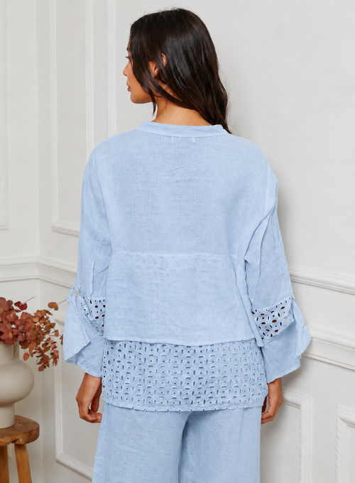 100% Linen Shirt with Patterned Hem