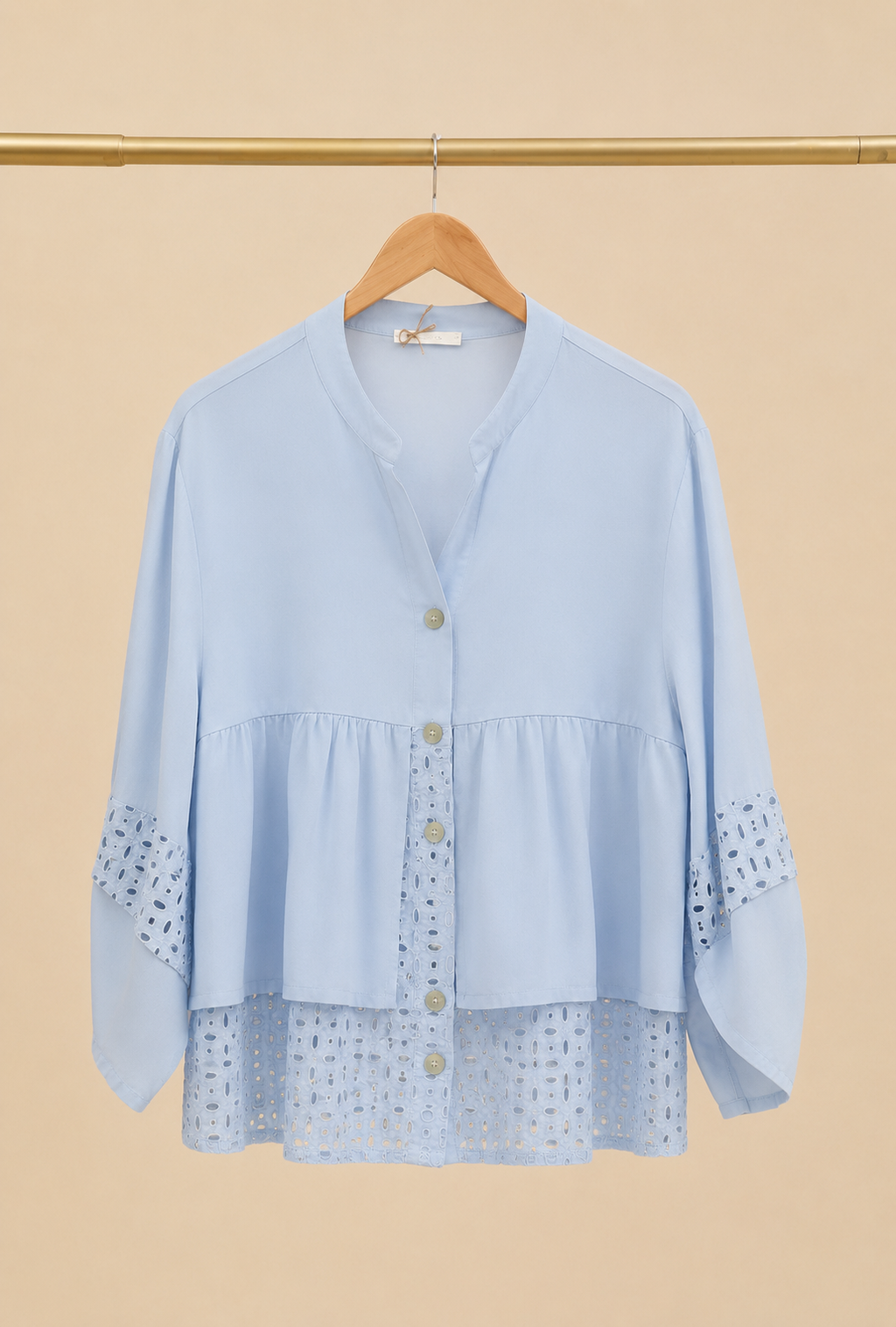 100% Linen Shirt with Patterned Hem